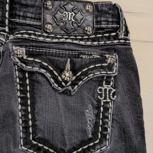 Miss Me Jeans Womens 27 Dark Gray Skinny JP5014SK-3 Embellished Pockets Denim - Picture 9 of 15